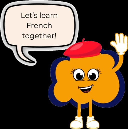 Mascot saying learn French with me